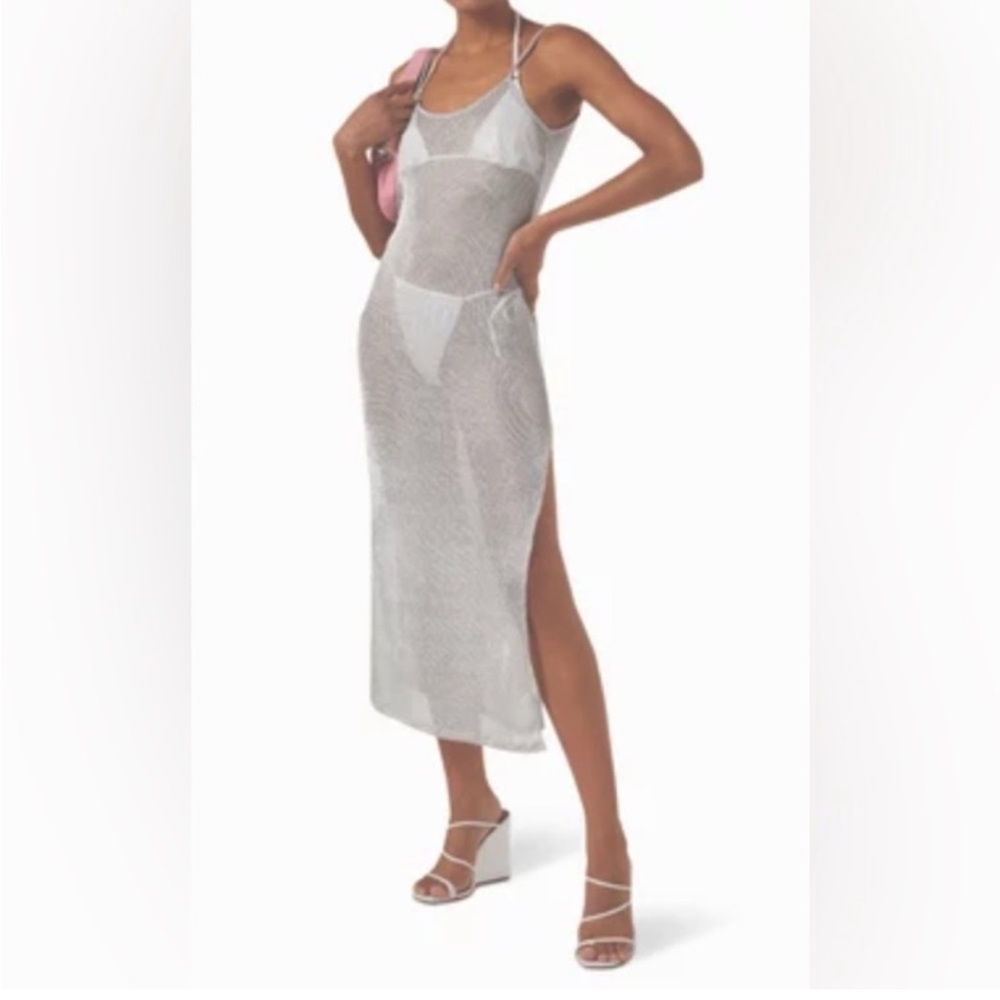 Good American Silver Mesh Swim Coverup Midi Dress